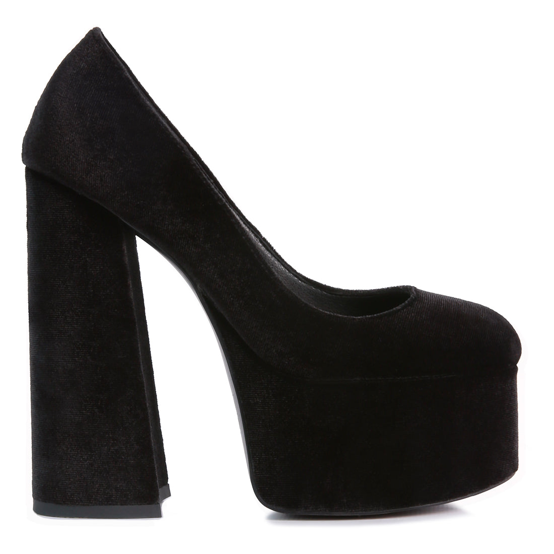 Black Platform Heel Velvet Pumps