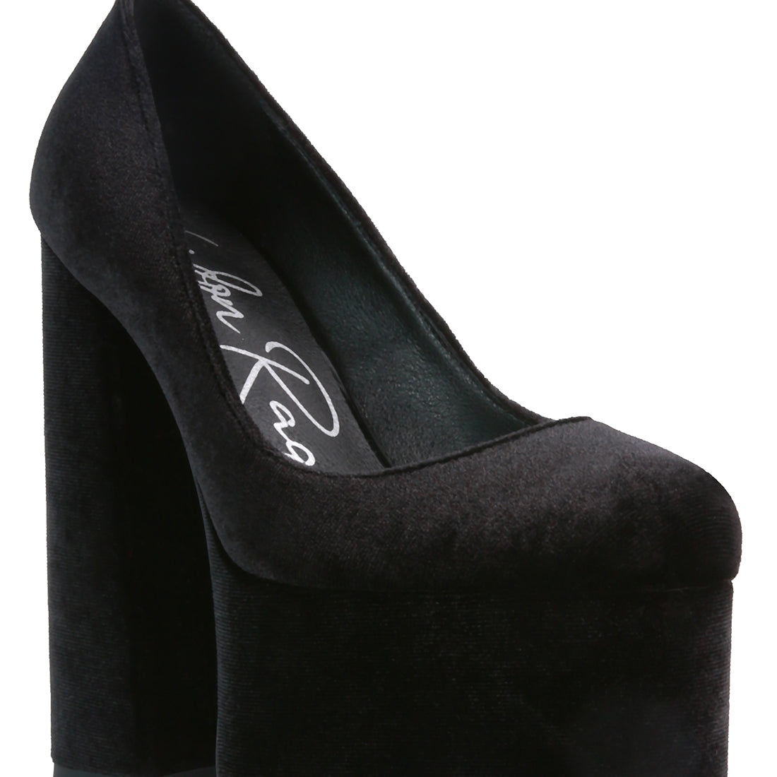 Black Platform Heel Velvet Pumps