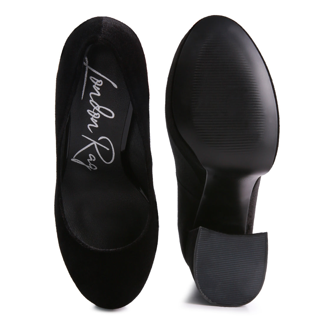 Black Platform Heel Velvet Pumps