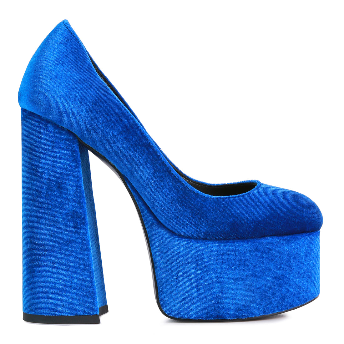 Blue Platform Heel Velvet Pumps