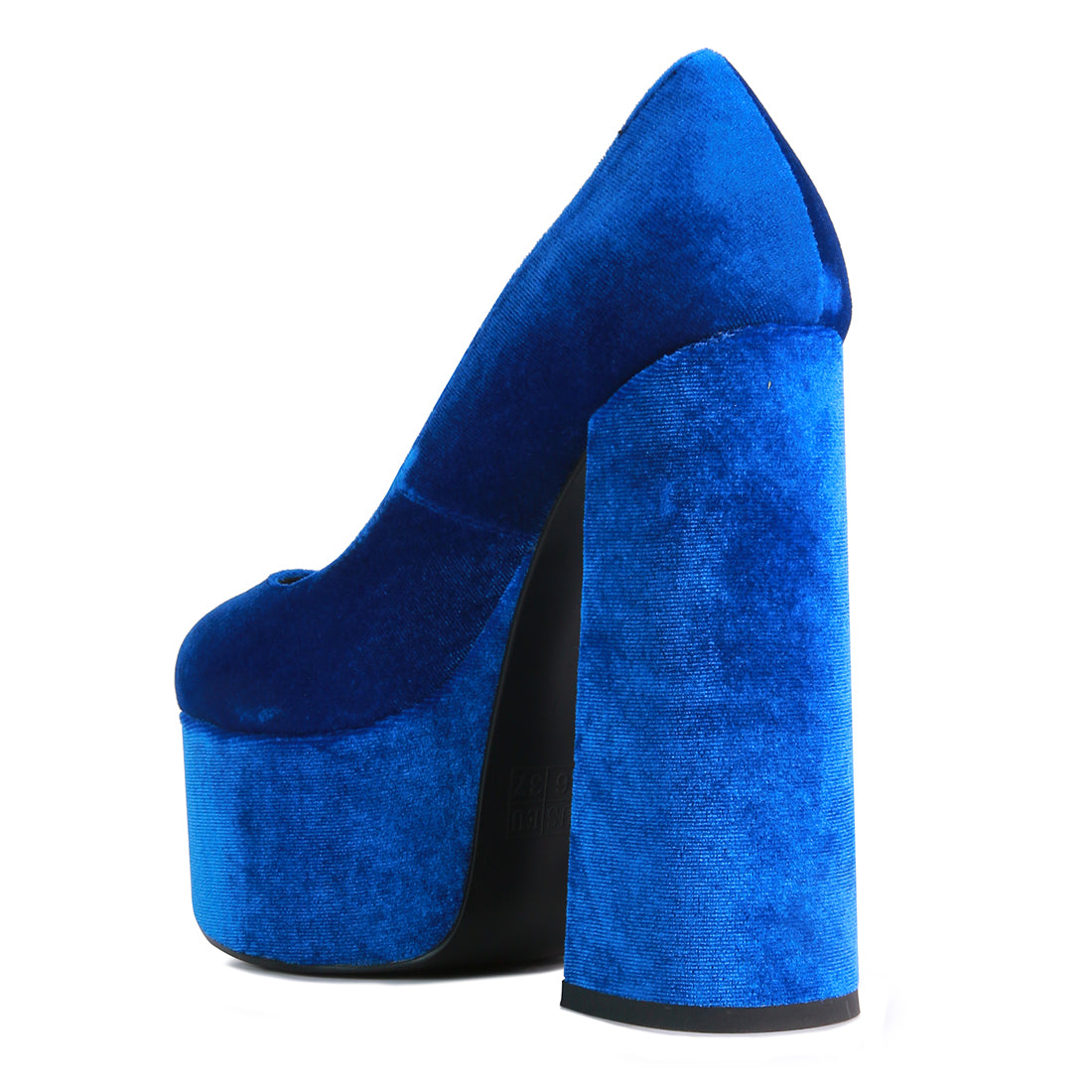 Blue Platform Heel Velvet Pumps