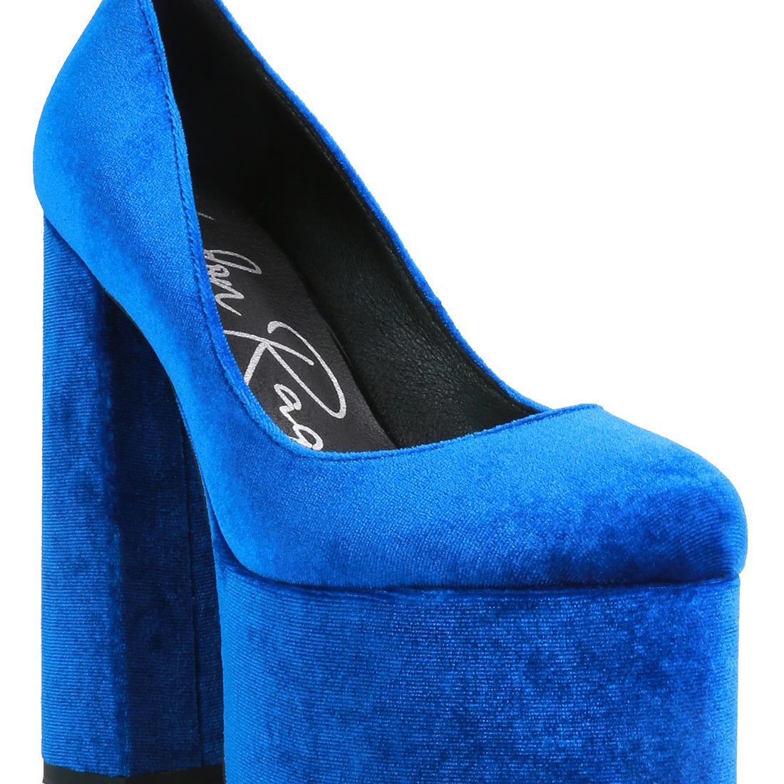 Blue Platform Heel Velvet Pumps