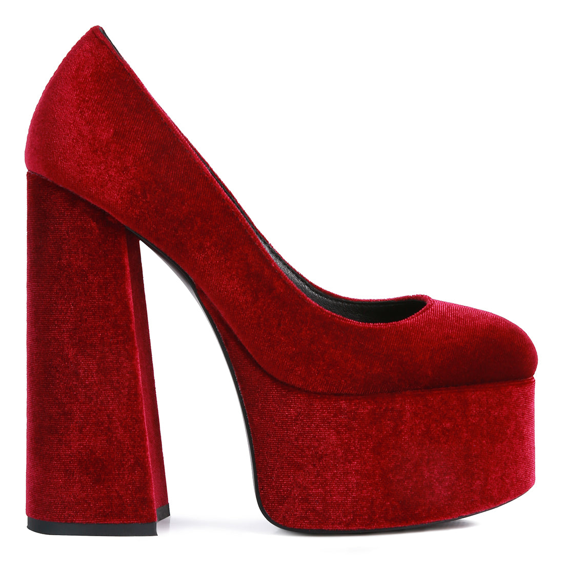 Burgundy Platform Heel Velvet Pumps