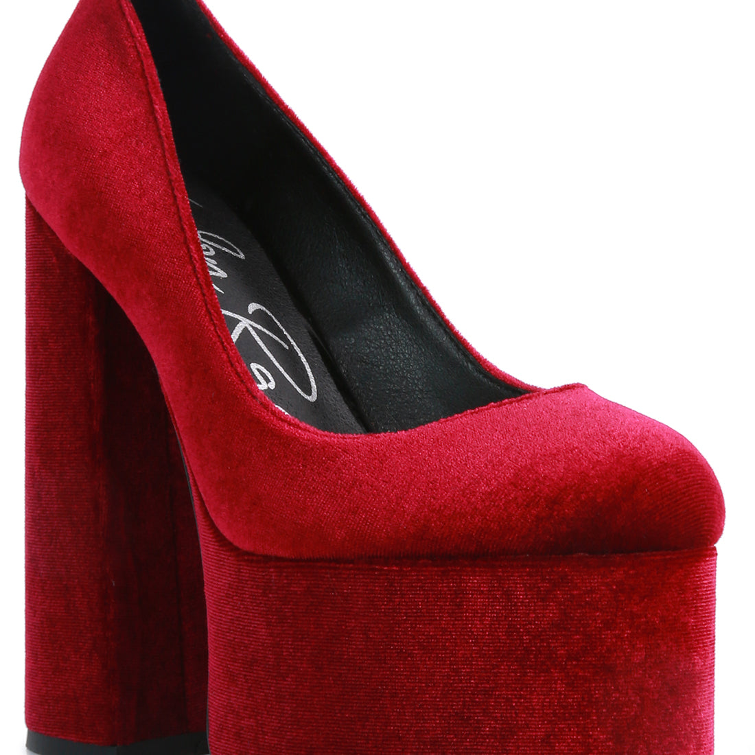 Burgundy Platform Heel Velvet Pumps