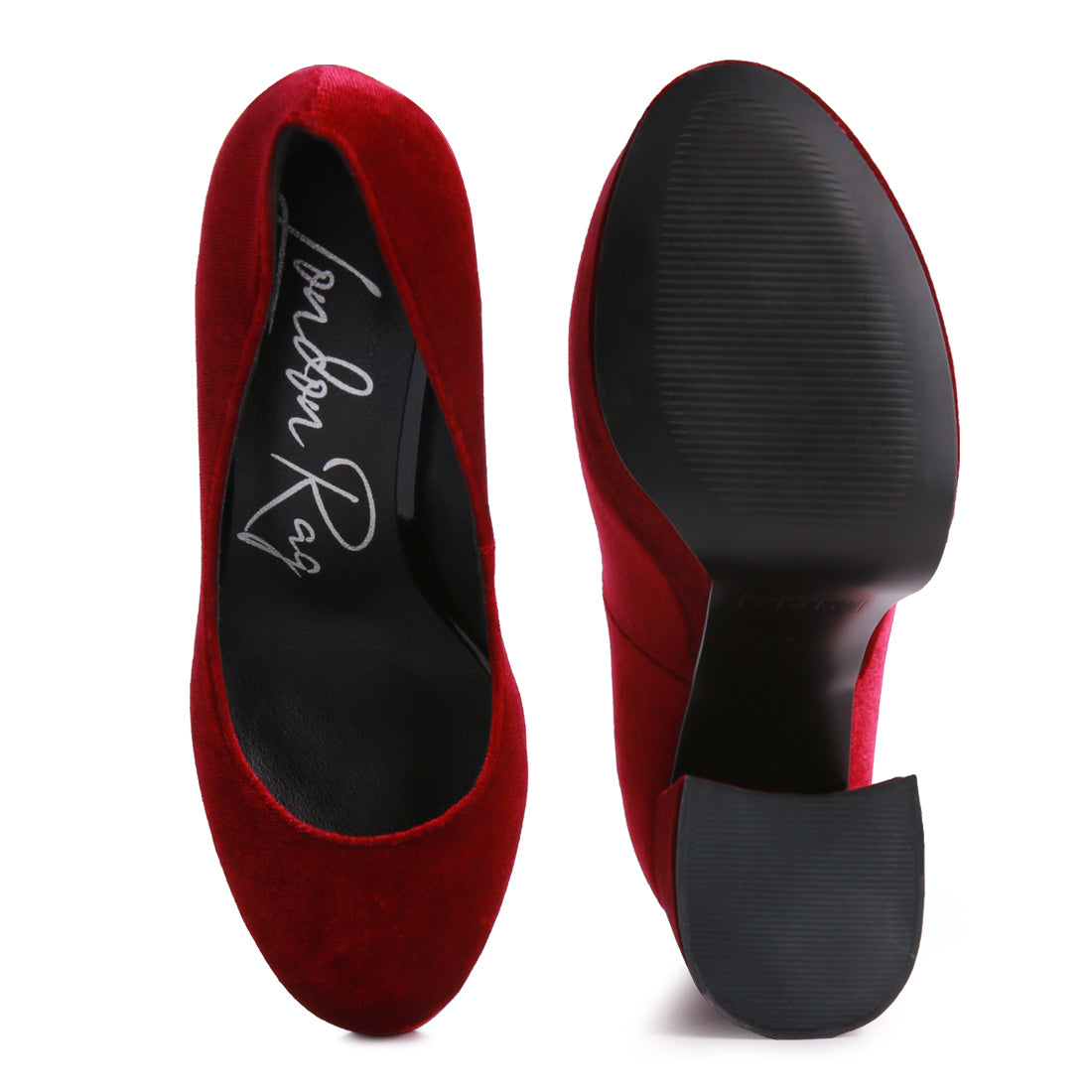 Burgundy Platform Heel Velvet Pumps