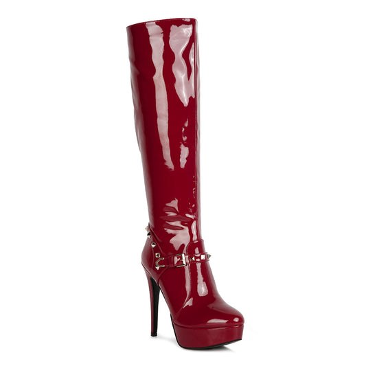 Burgundy  High Heeled Calf Boots