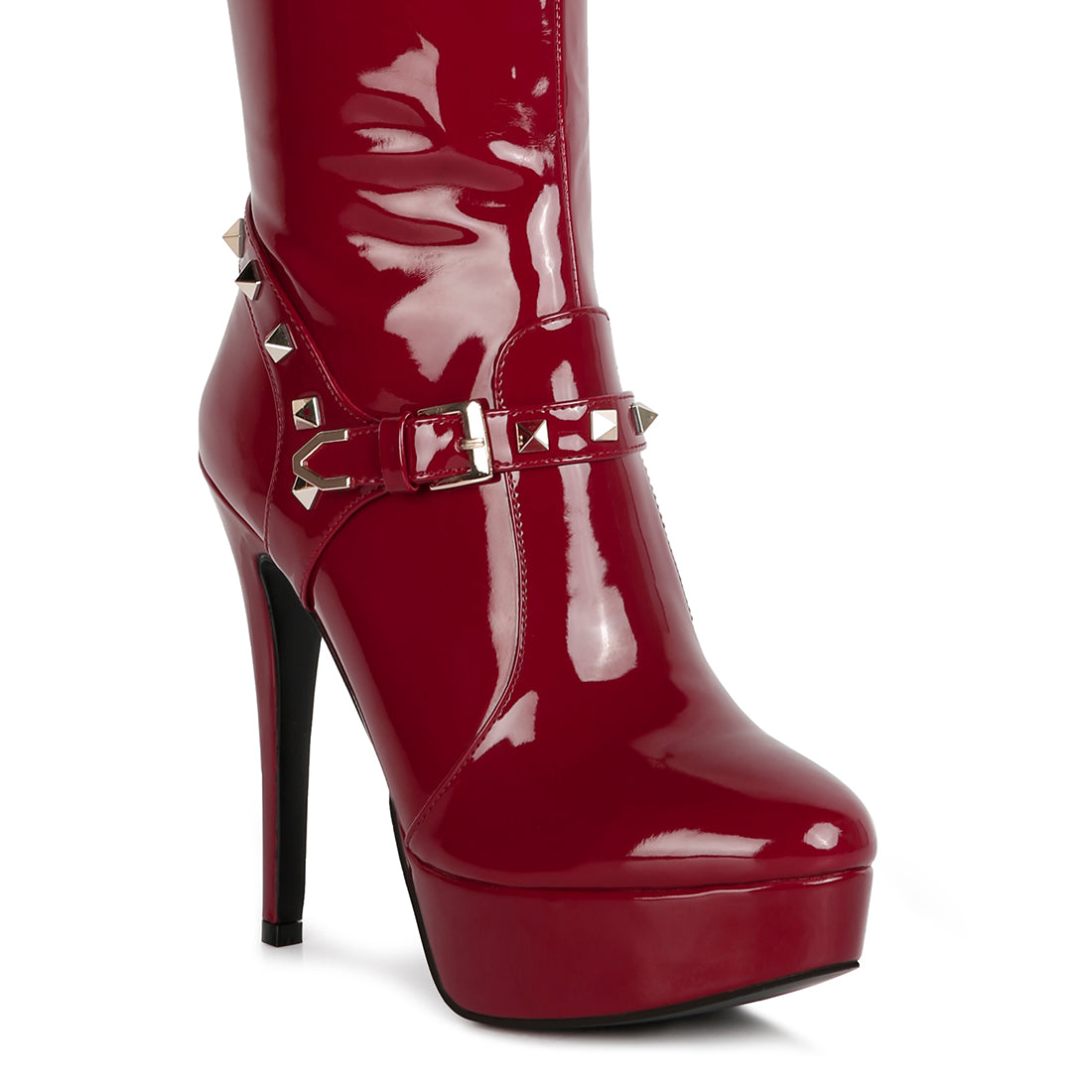 Burgundy  High Heeled Calf Boots