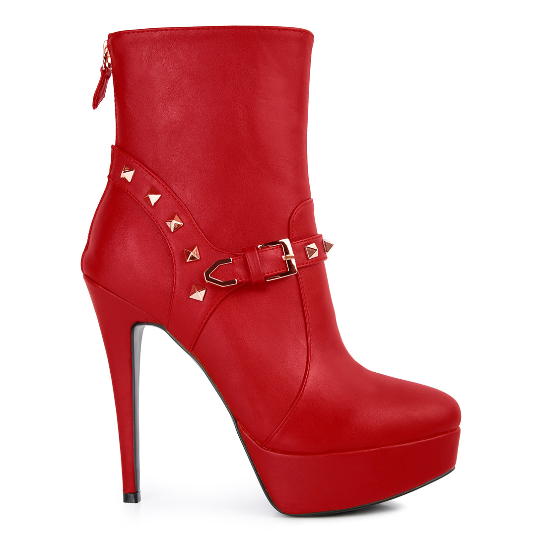 Red Metal Stud Ankle Boot
