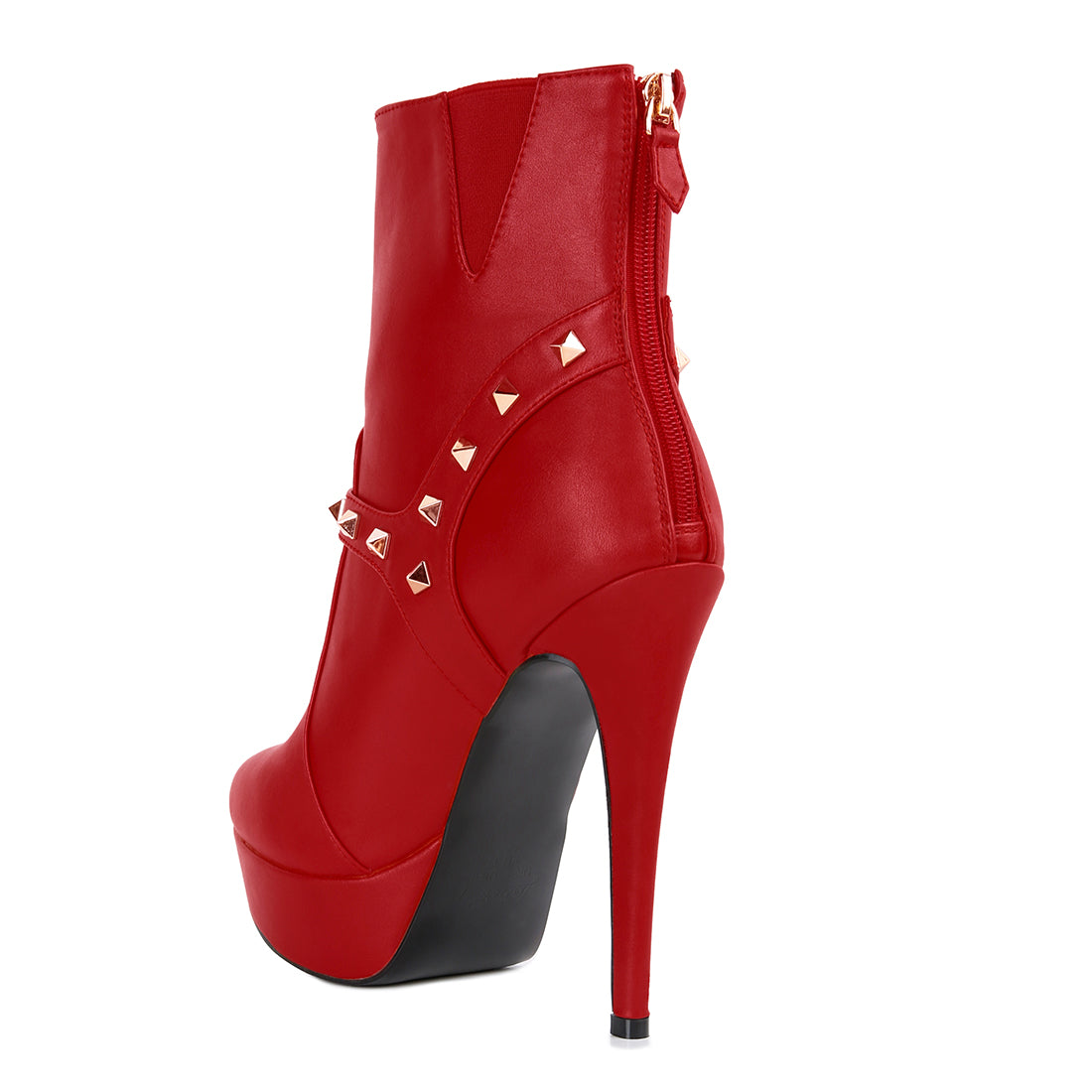 Red Metal Stud Ankle Boot