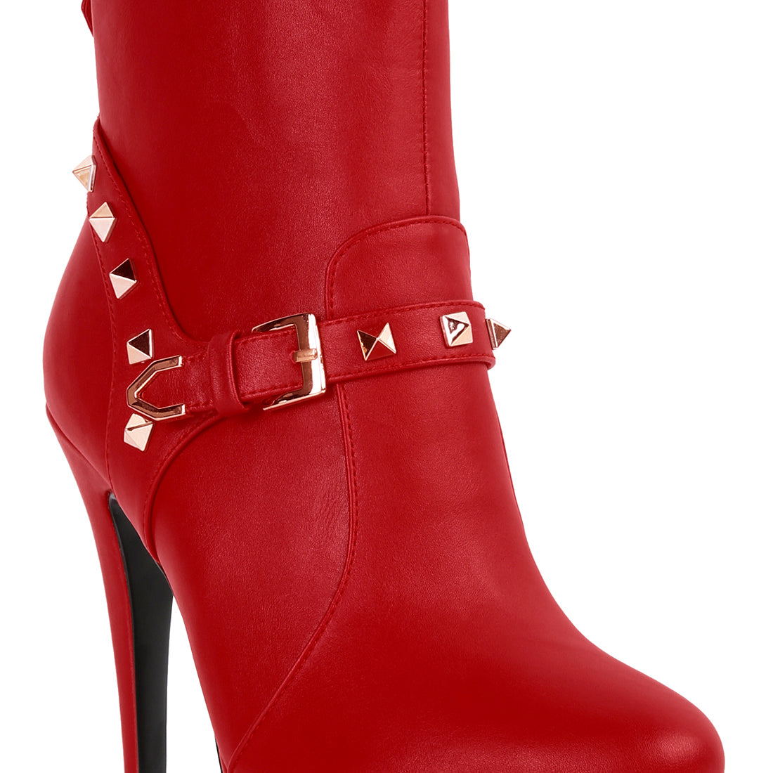 Red Metal Stud Ankle Boot
