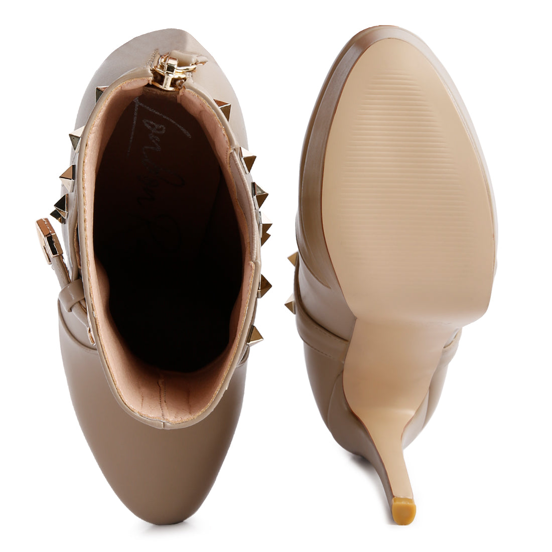 Beige Metal Stud Ankle Boot