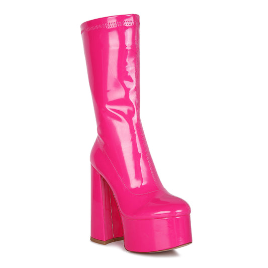 Fuchsia Platform Heeled Calf Boots