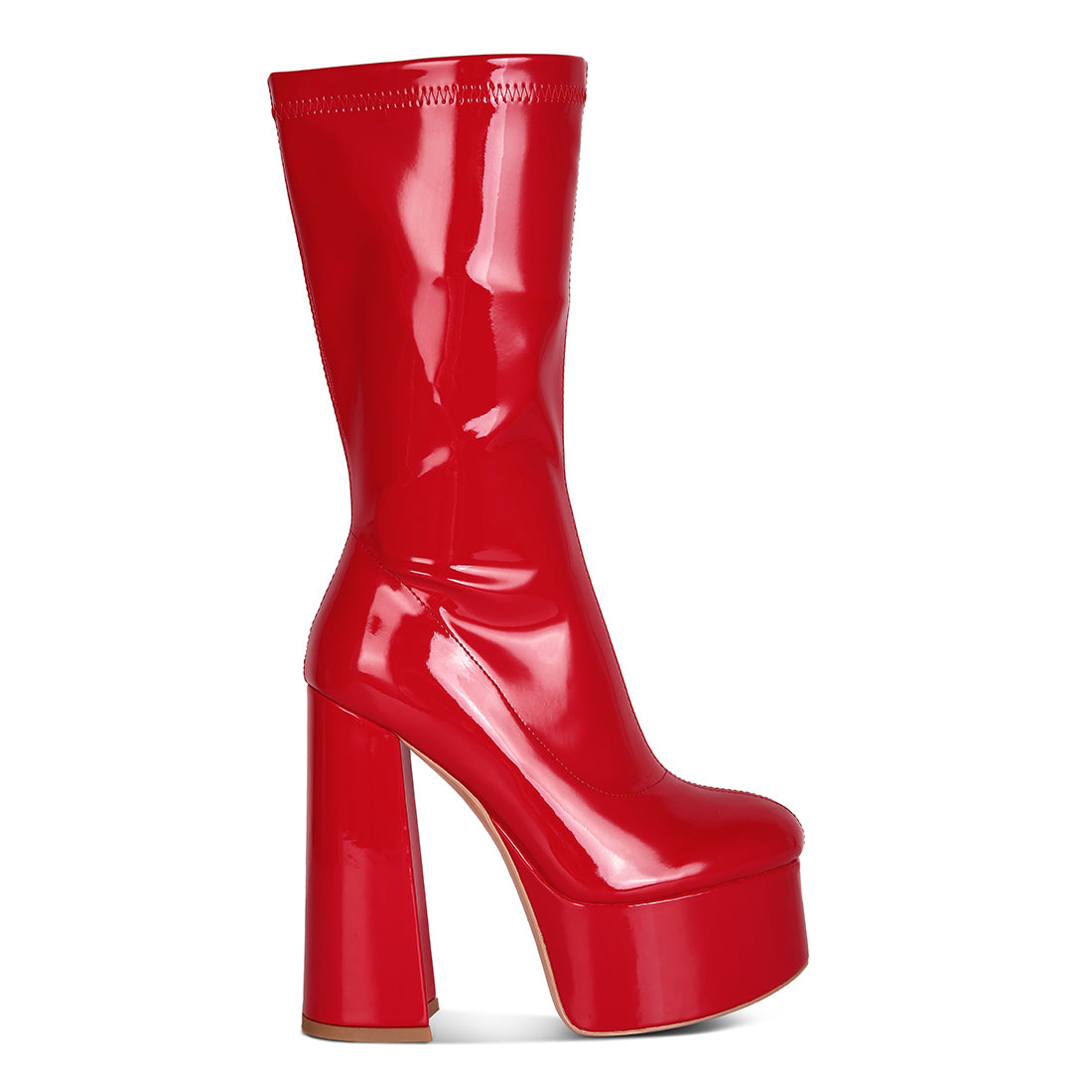 Red Platform Heeled Calf Boots