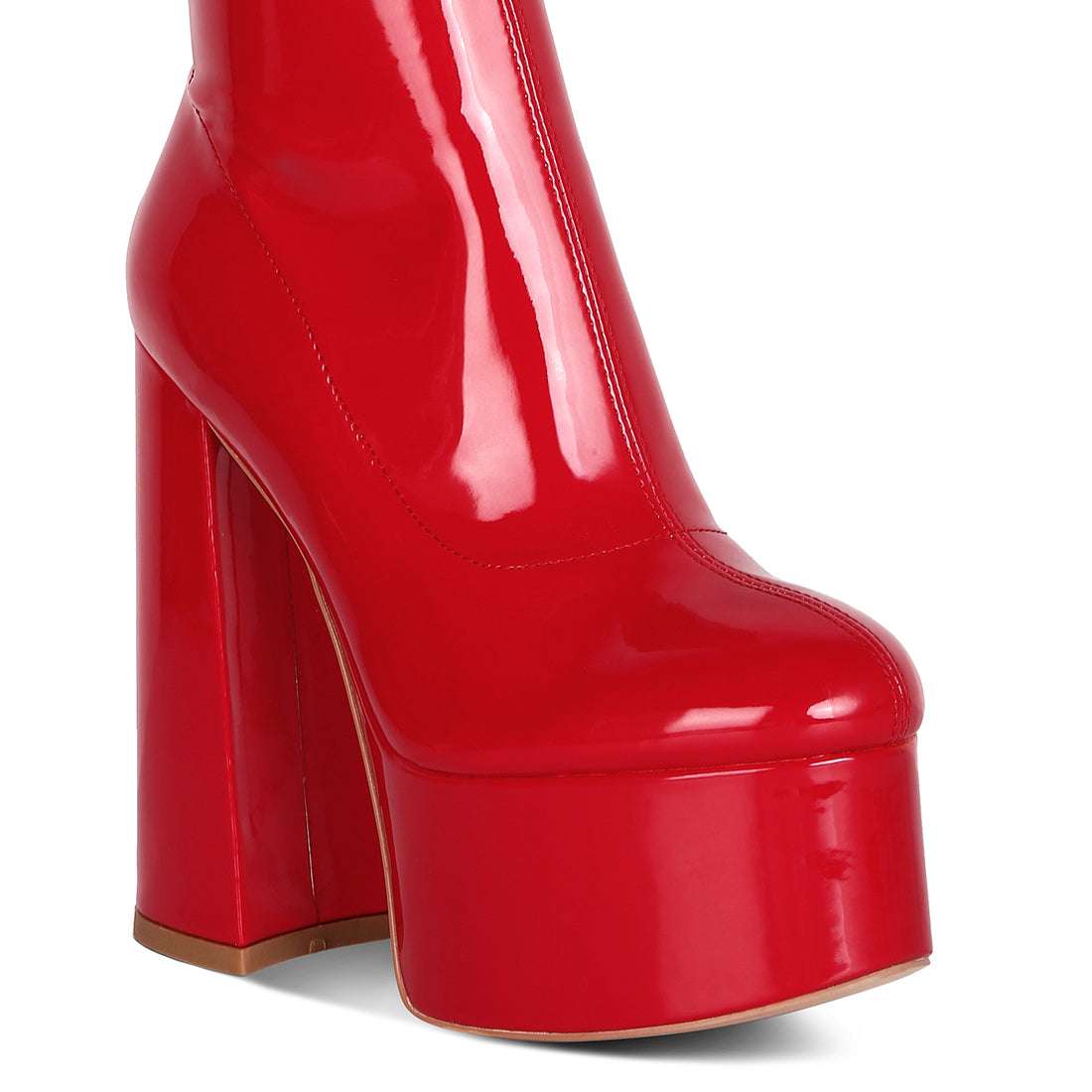 Red Platform Heeled Calf Boots
