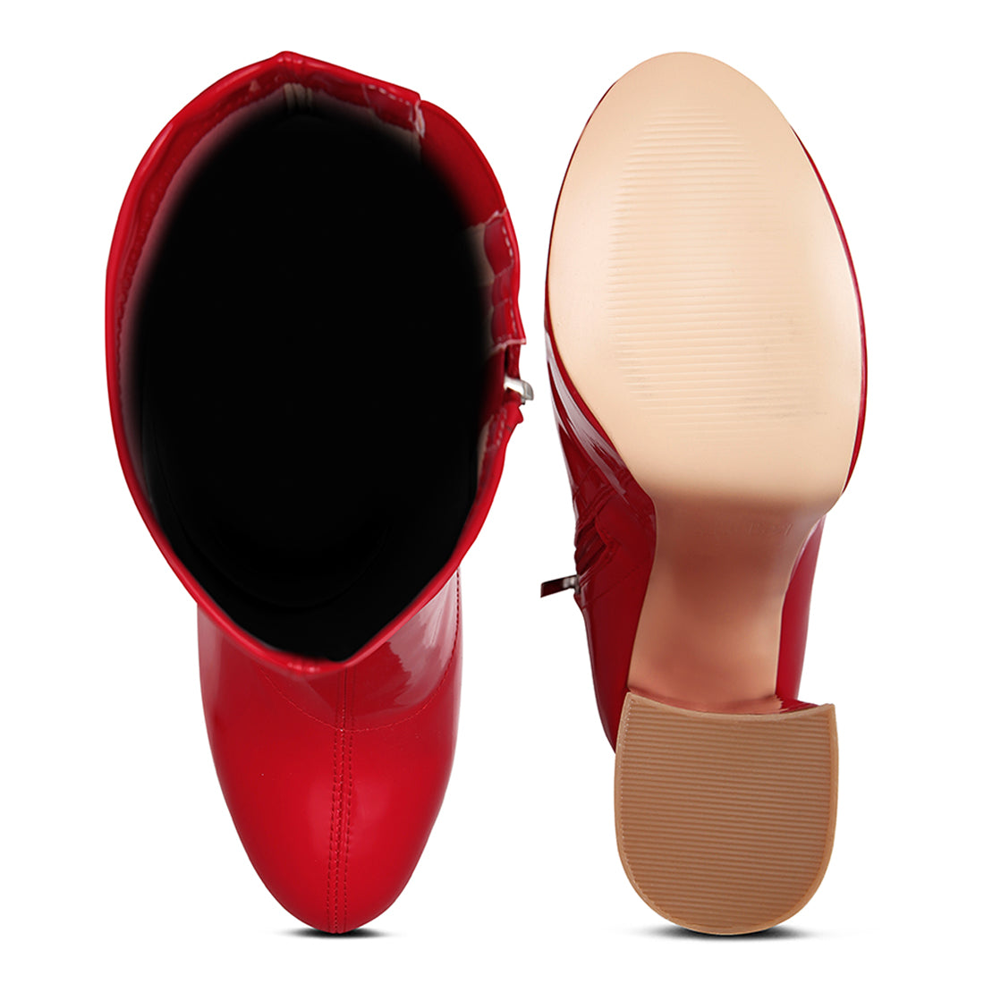 Red Platform Heeled Calf Boots