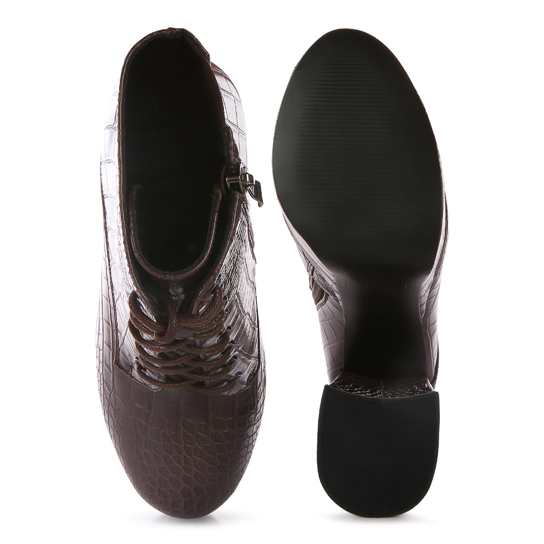 Brown Croc Platform Heeled Boots
