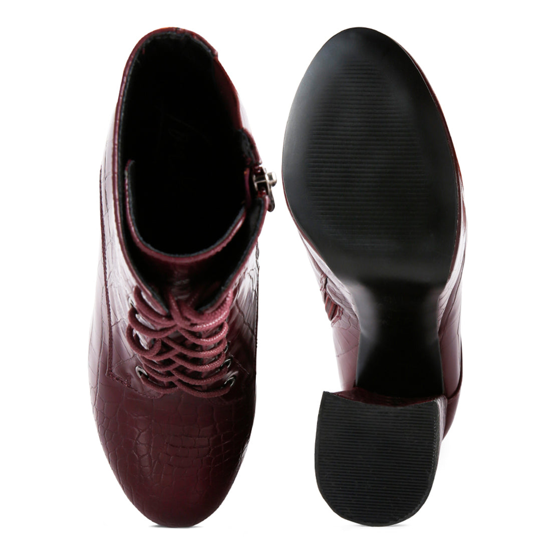 Burgundy Croc Platform Heeled Boots