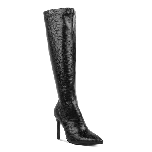 wheedle croc high heeled calf boots#color_black