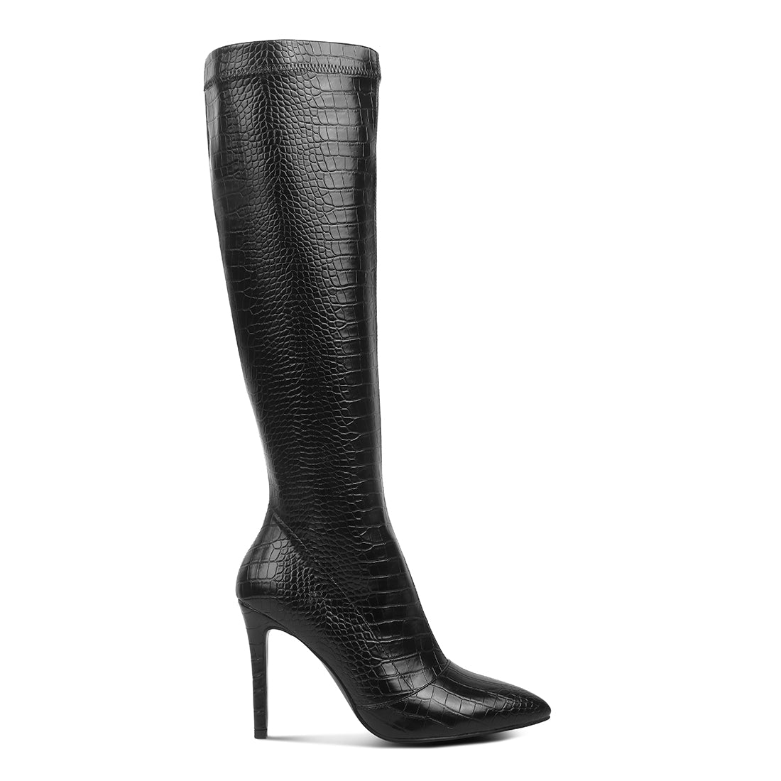 wheedle croc high heeled calf boots#color_black