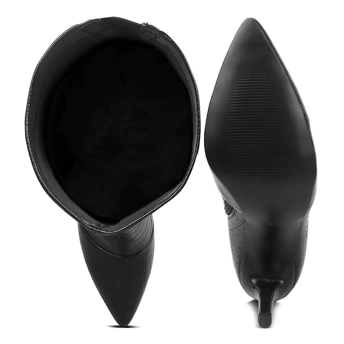 wheedle croc high heeled calf boots#color_black