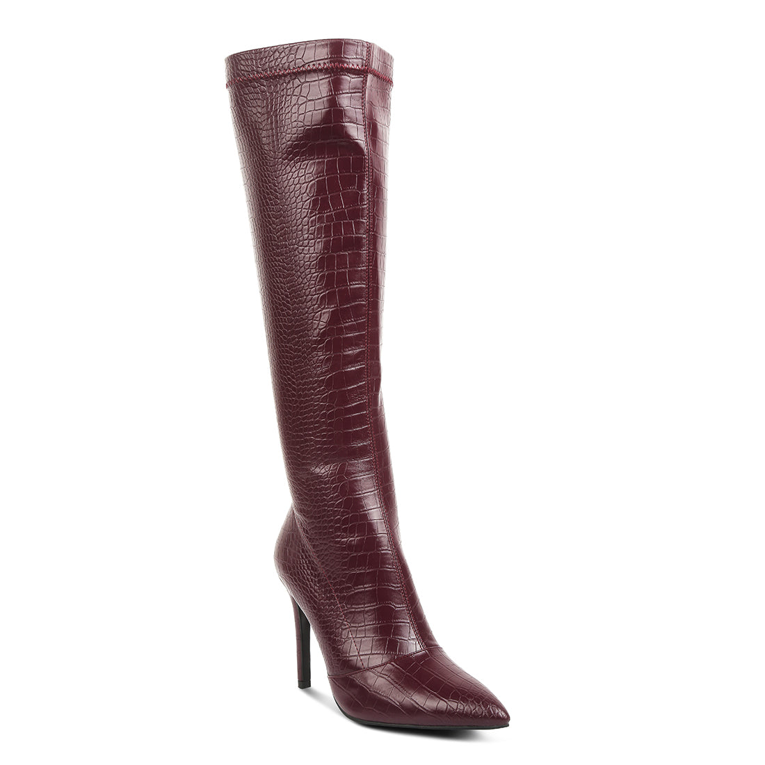 wheedle croc high heeled calf boots#color_burgundy