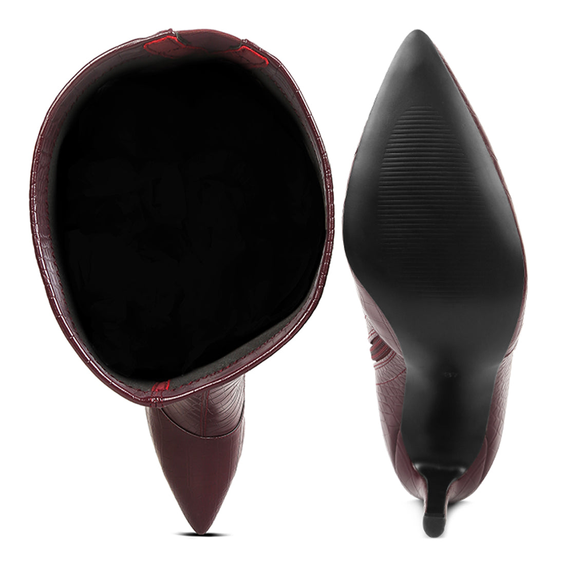 wheedle croc high heeled calf boots#color_burgundy