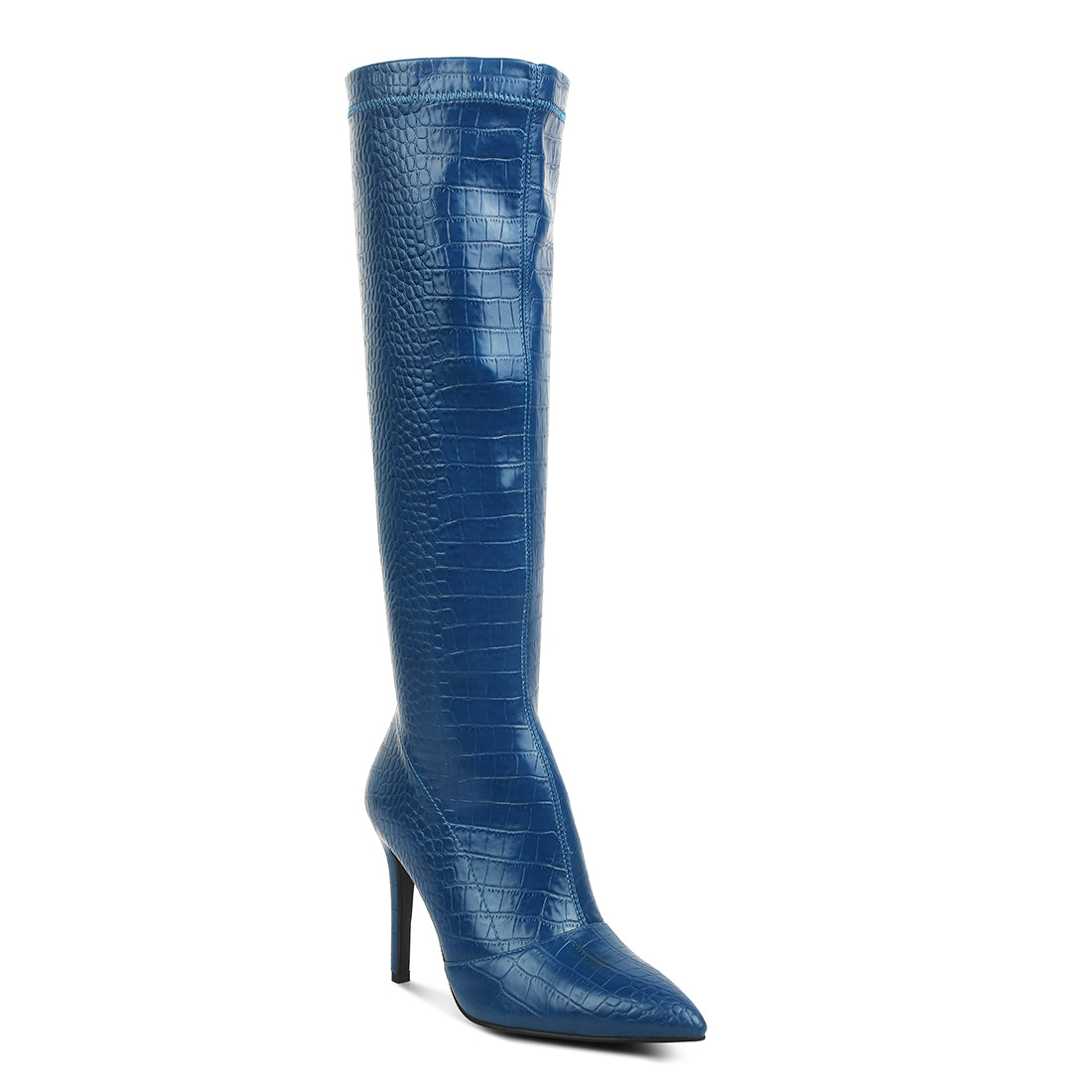 wheedle croc high heeled calf boots#color_navy