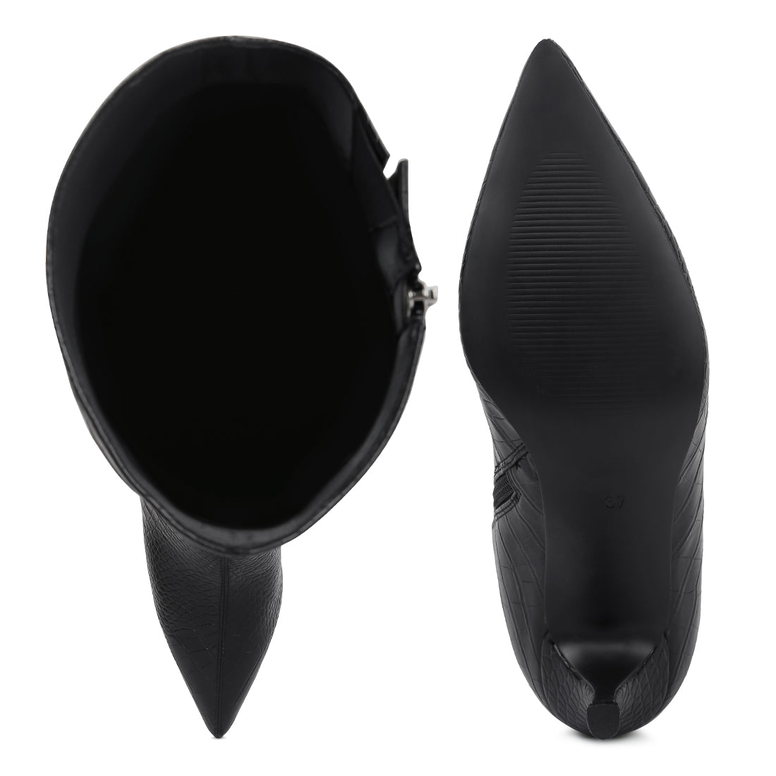 uptown pointed mid heel calf boots#color_black