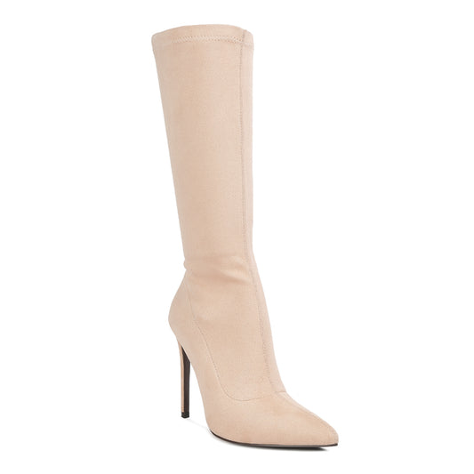 pointed toe high heeled calf boot#color_beige