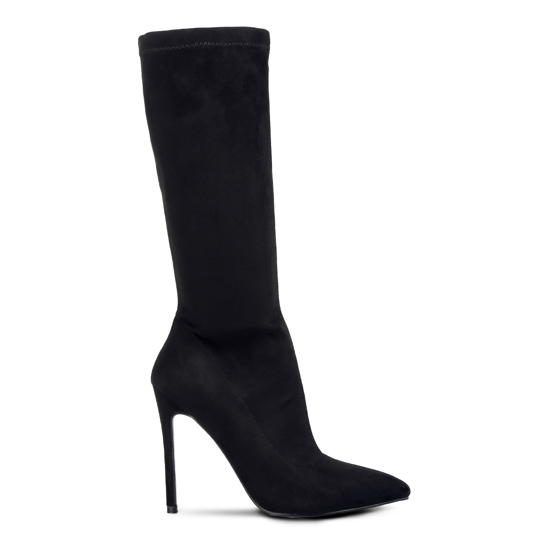 pointed toe high heeled calf boot#color_black