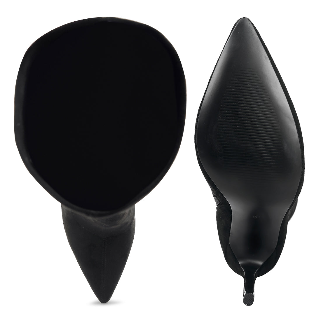 pointed toe high heeled calf boot#color_black