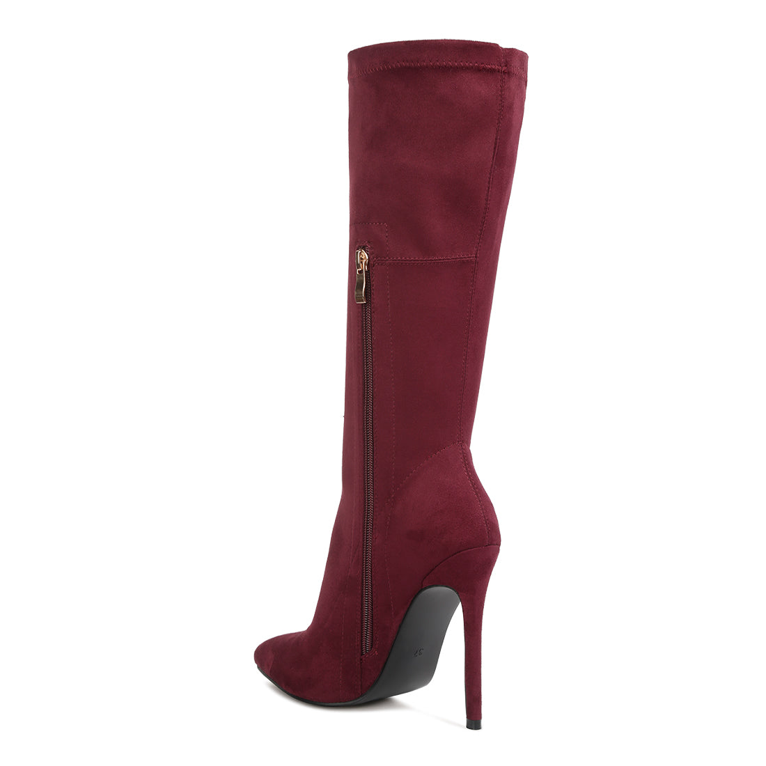 pointed toe high heeled calf boot#color_burgundy