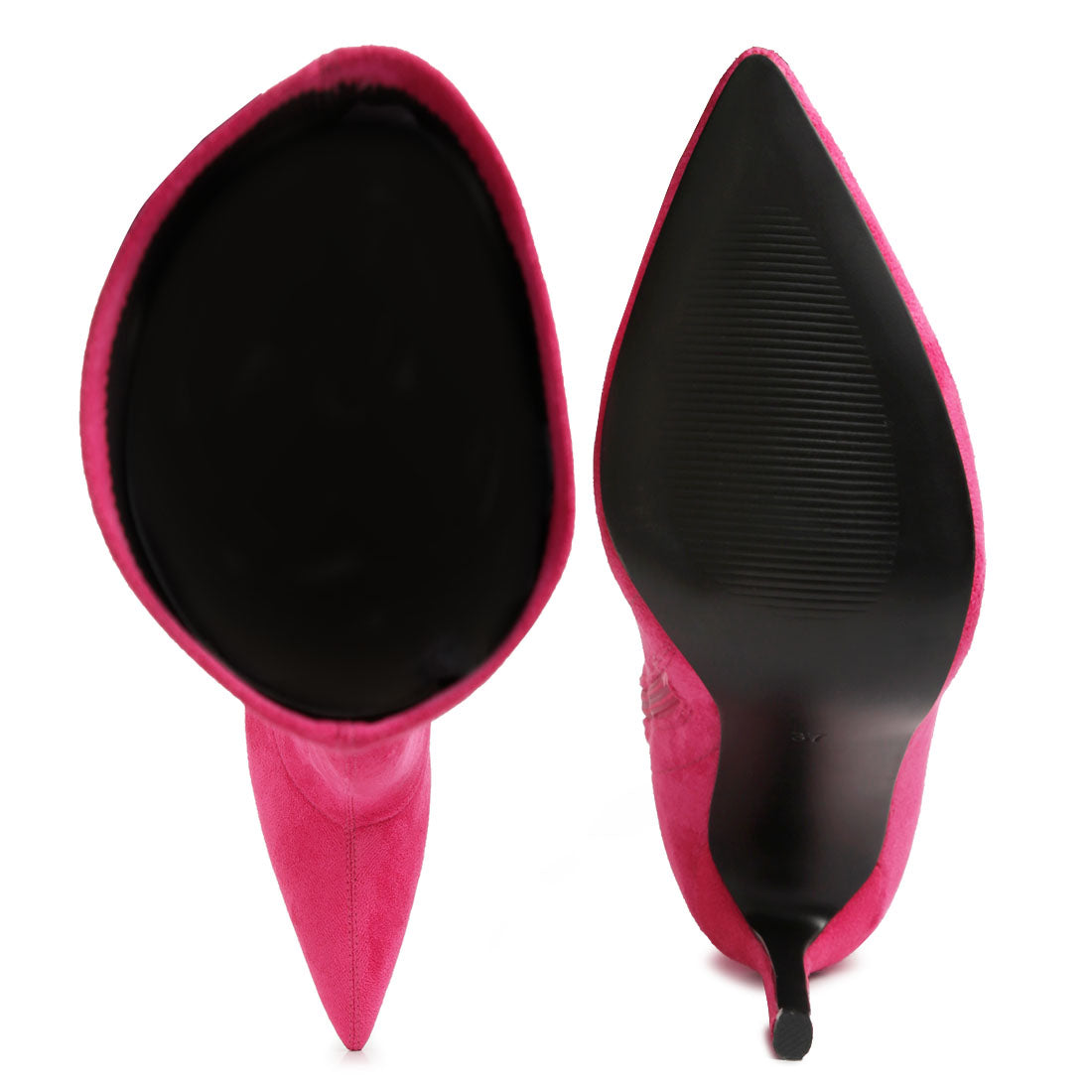 pointed toe high heeled calf boot#color_fuchsia