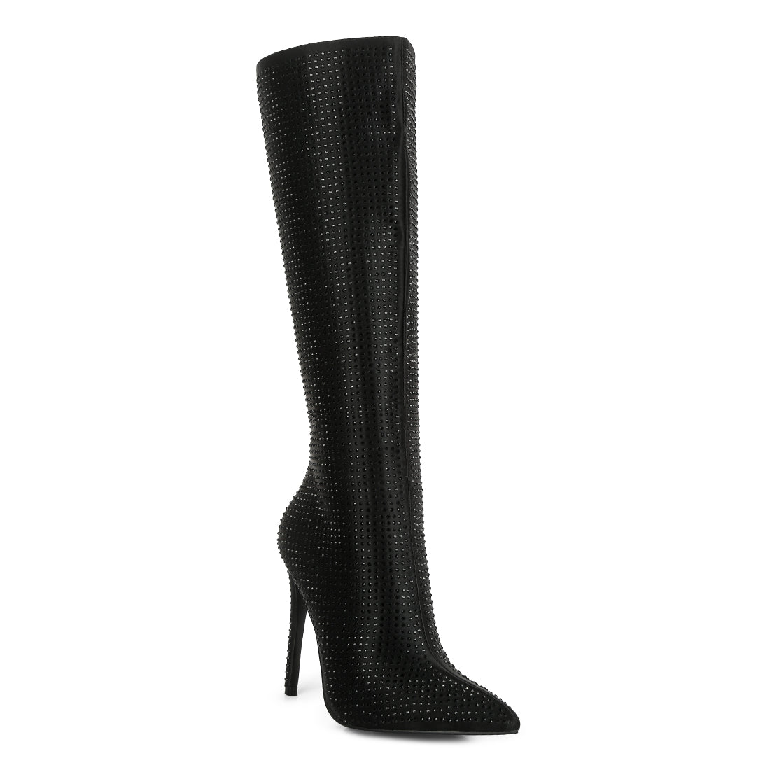 Black Pipette Diamante Set High Heeled Calf Boot