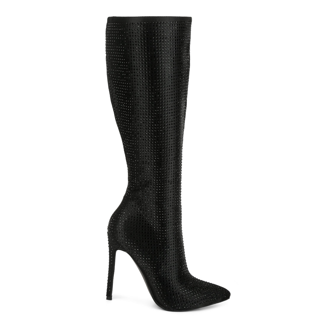 Black Pipette Diamante Set High Heeled Calf Boot