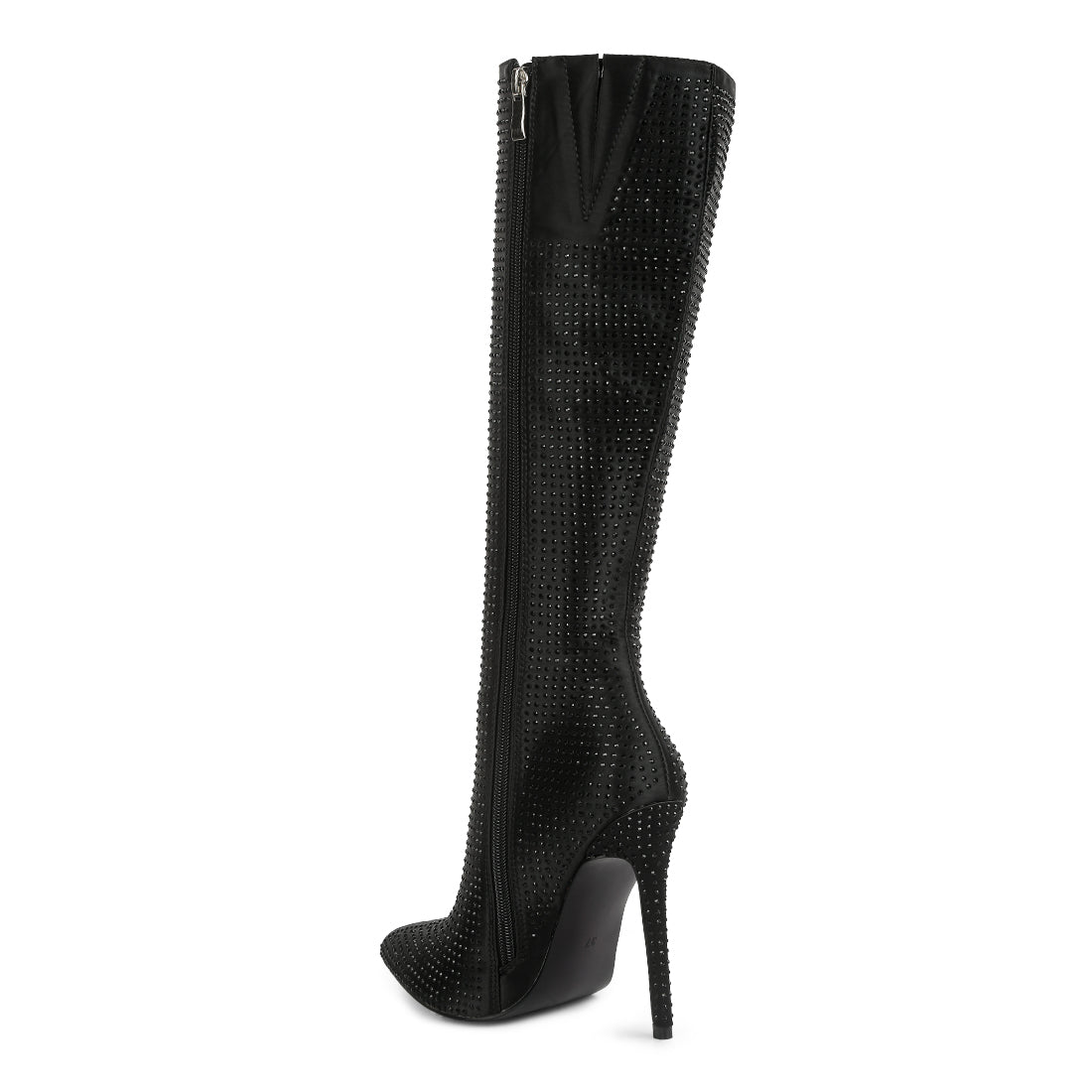 Black Pipette Diamante Set High Heeled Calf Boot