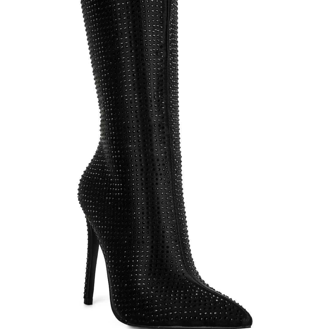 Black Pipette Diamante Set High Heeled Calf Boot