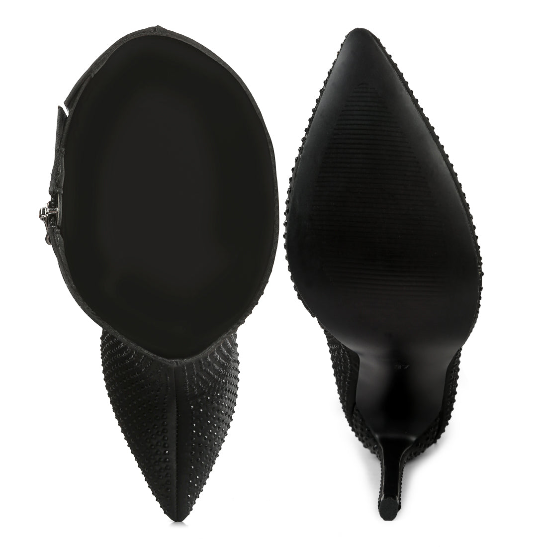 Black Pipette Diamante Set High Heeled Calf Boot