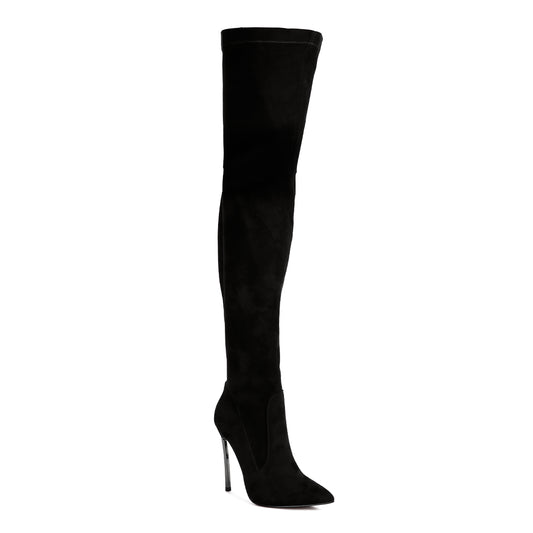 jaynetts stretch suede micro high knee boots#color_black
