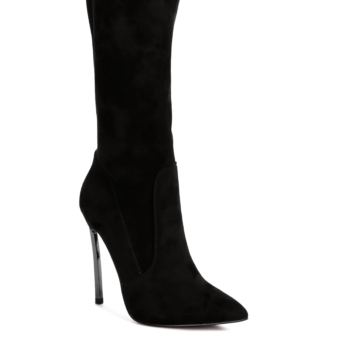 jaynetts stretch suede micro high knee boots#color_black