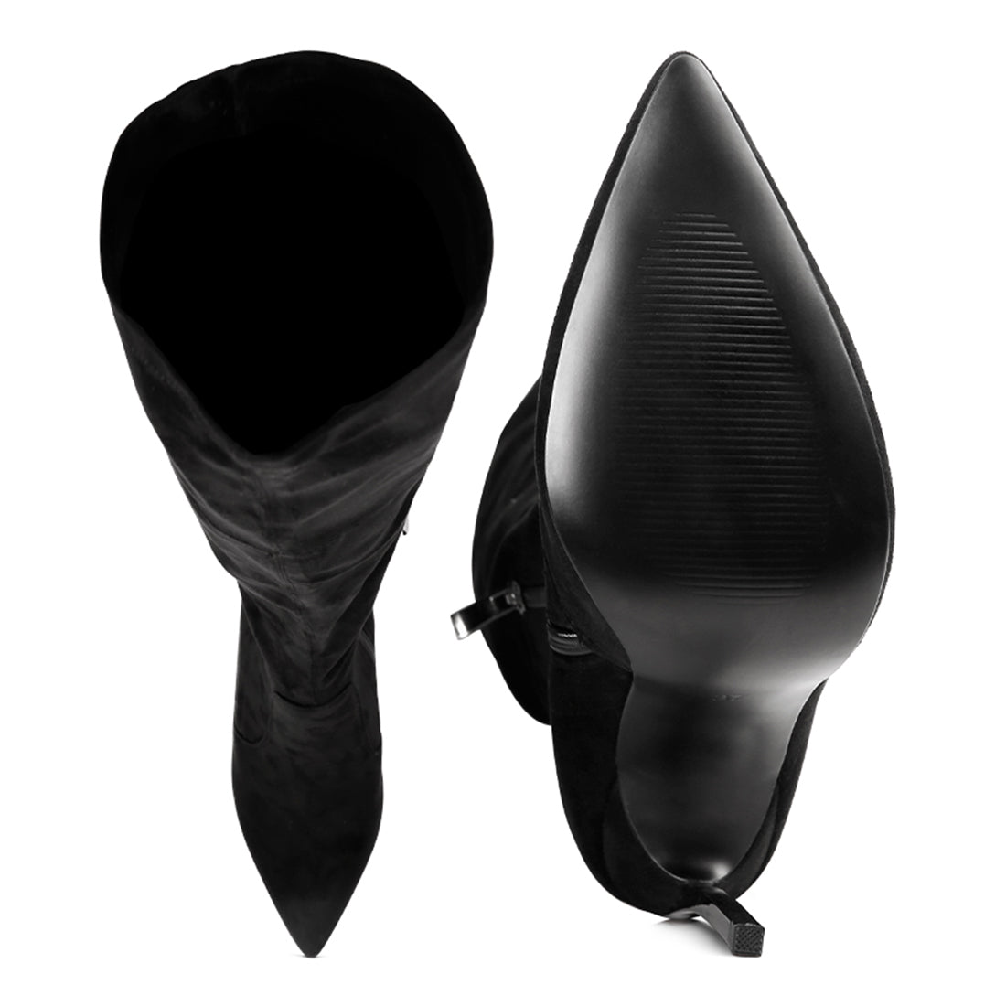 jaynetts stretch suede micro high knee boots#color_black