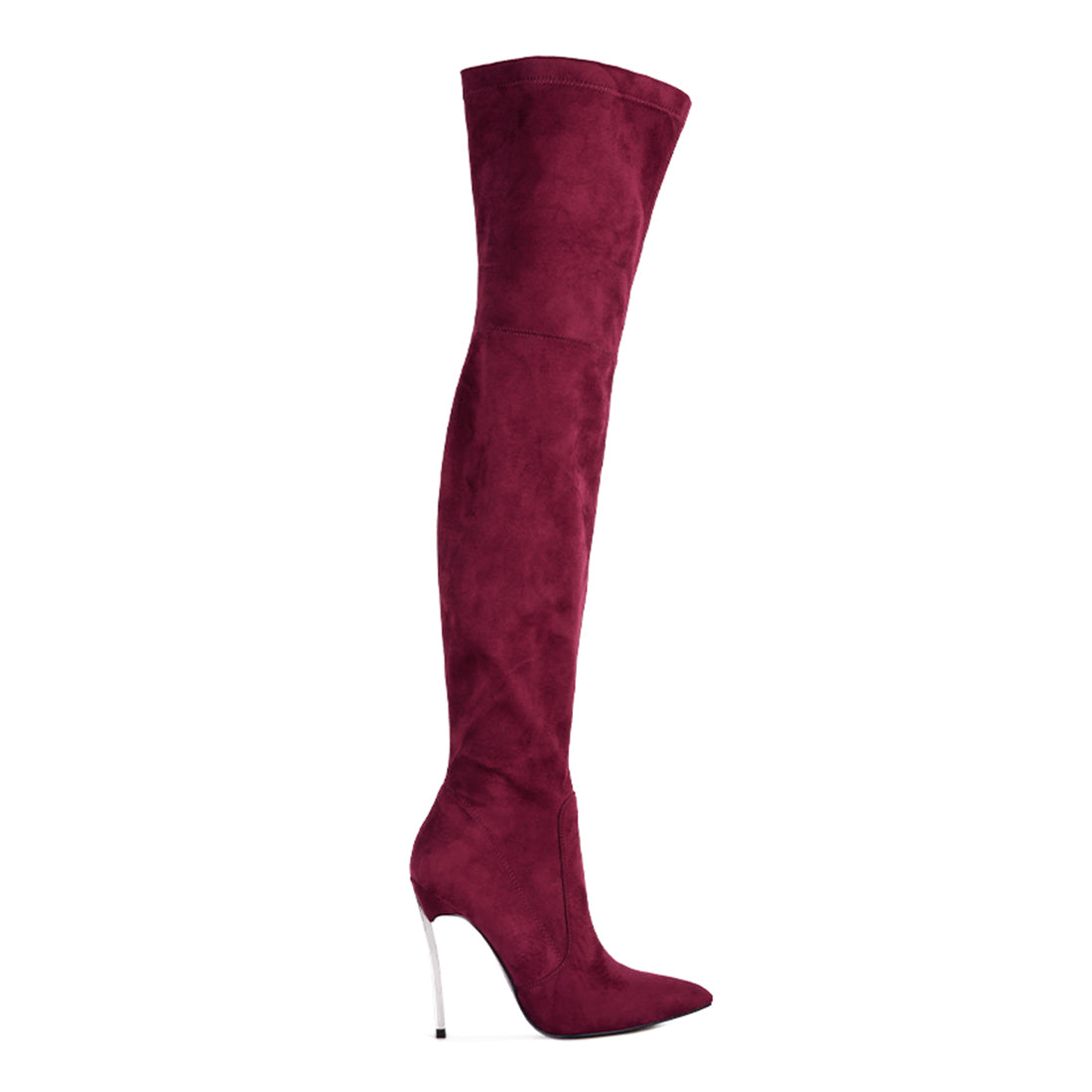 jaynetts stretch suede micro high knee boots#color_burgundy
