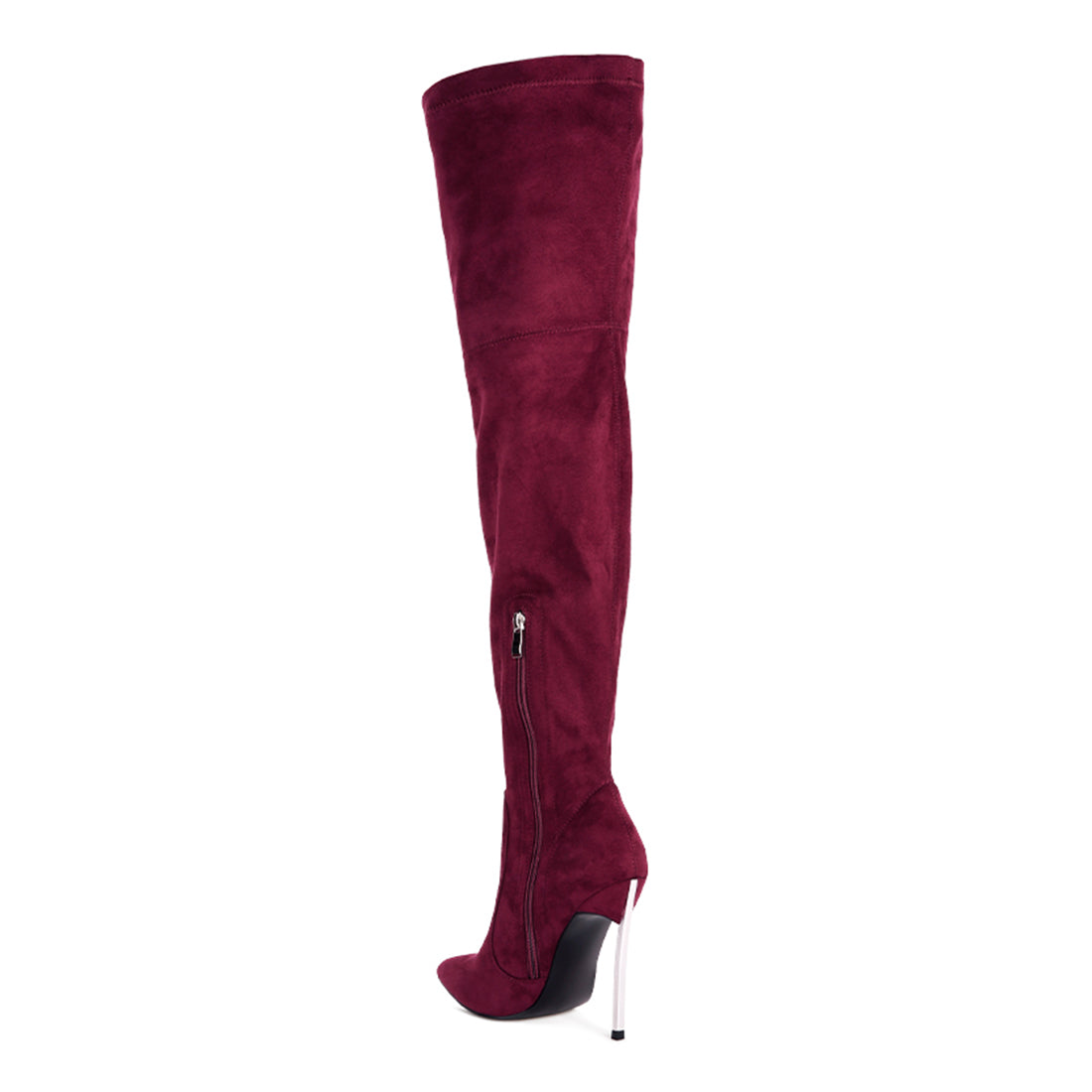 jaynetts stretch suede micro high knee boots#color_burgundy