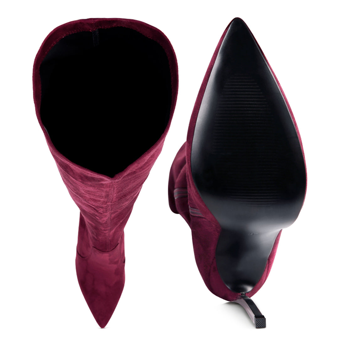 jaynetts stretch suede micro high knee boots#color_burgundy