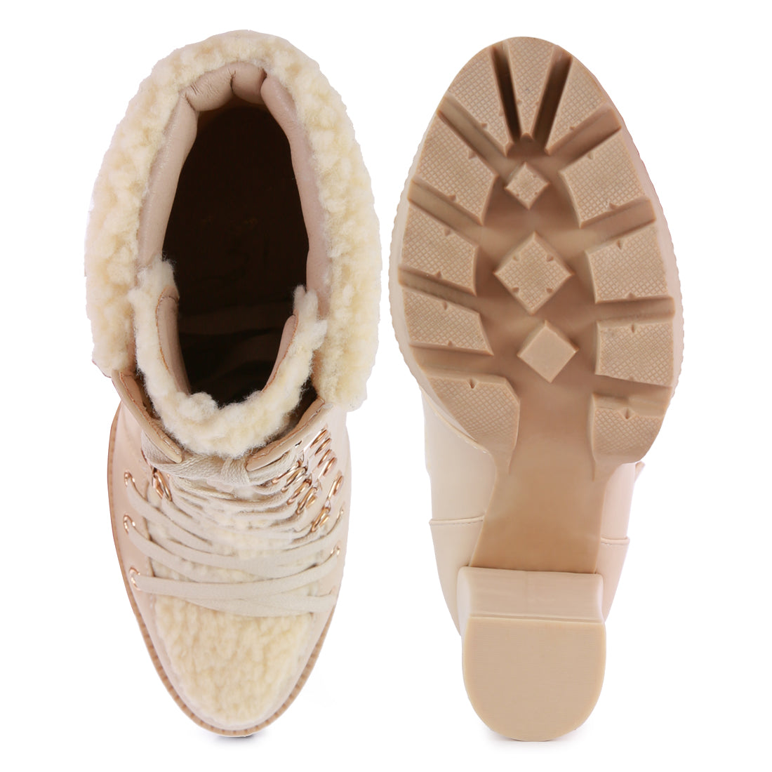 fur collared ankle boots#color_beige