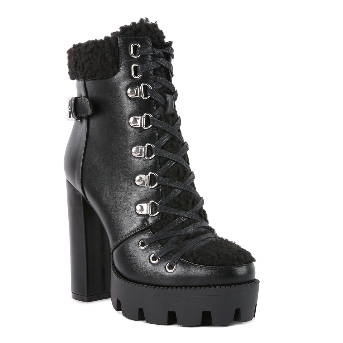 fur collared ankle boots#color_black