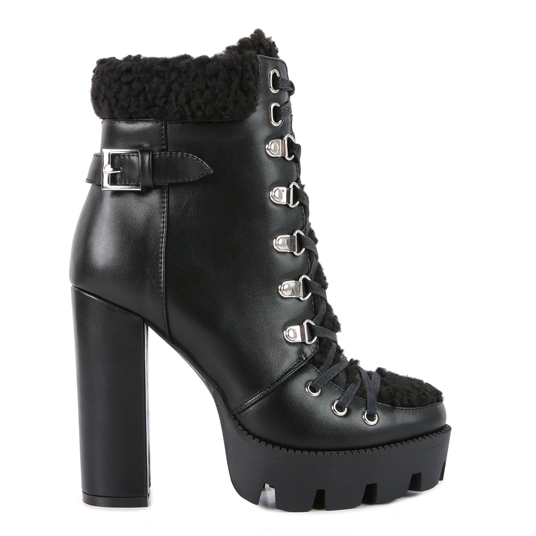 fur collared ankle boots#color_black