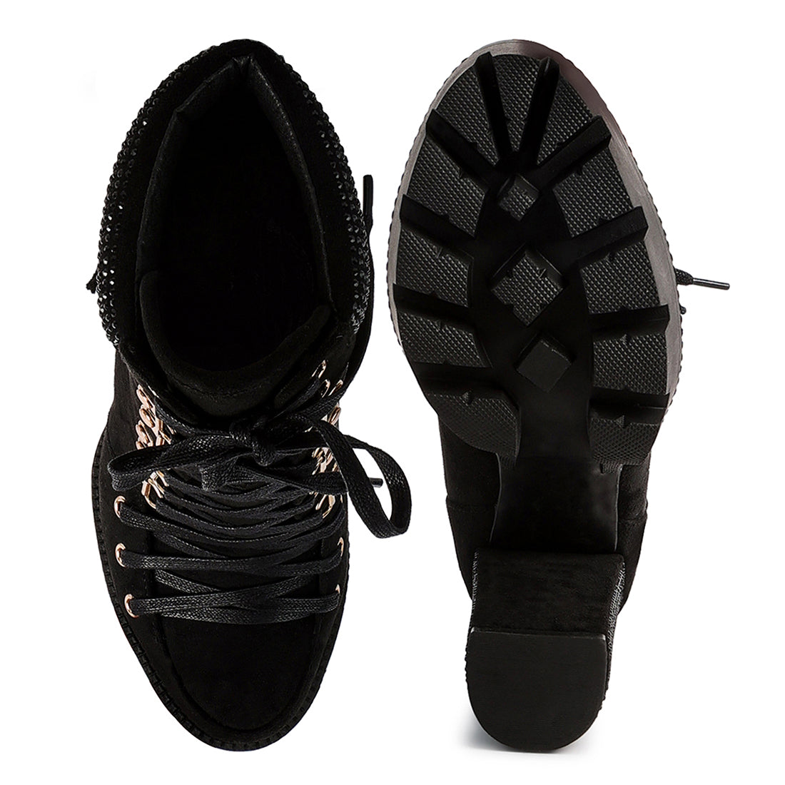 diamante set block heeled ankle boot#color_black