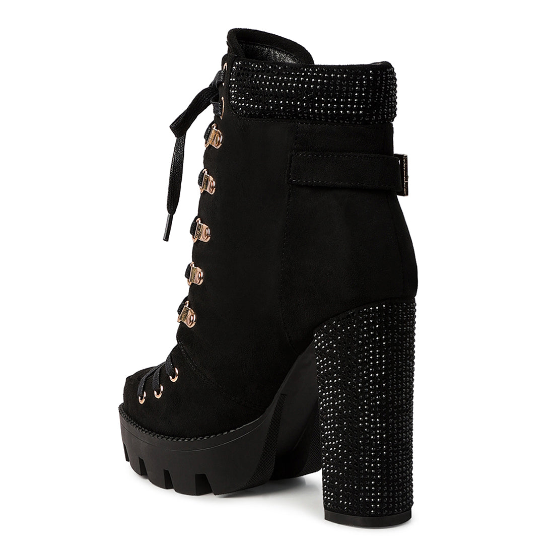 diamante set block heeled ankle boot#color_black