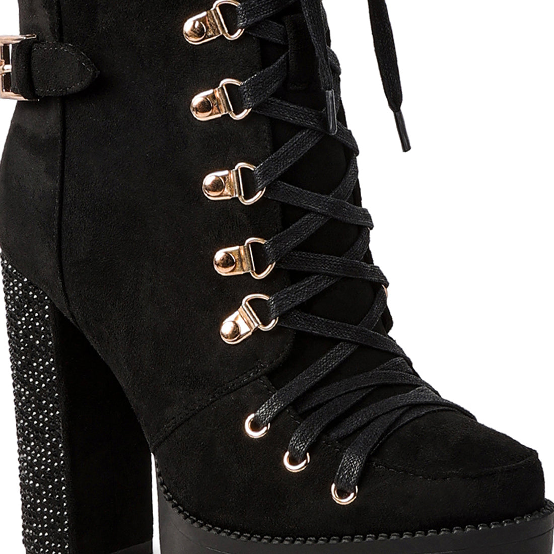 diamante set block heeled ankle boot#color_black